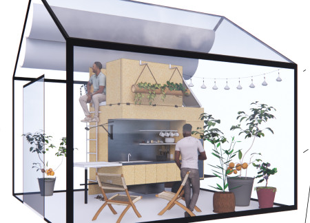 Solar-Powered Module Embracing Plywood and Glass in Compact Living Solutions