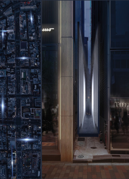 Translucent Glass Panels and Sustainable Bronze Framework Creating Quiet Urban Passageways  