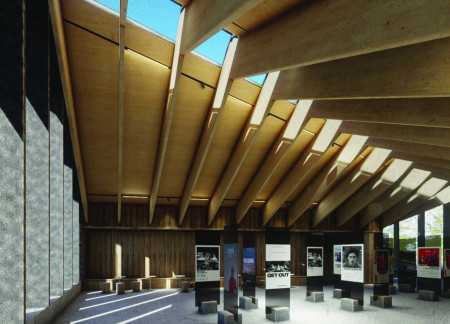 Rock Walls and Glazed Expanse Crafted from Local Stone and Wood for Community Engagement