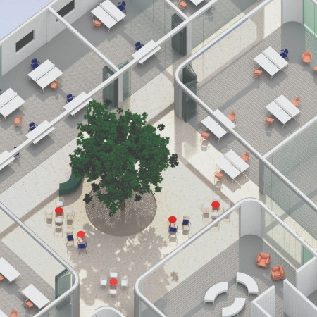 Transparent Glass And Modular Concrete Spaces In A Versatile Communal Setting  