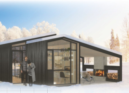 Charred Wood Shingles and Glass Facades in a Modular Living Space  