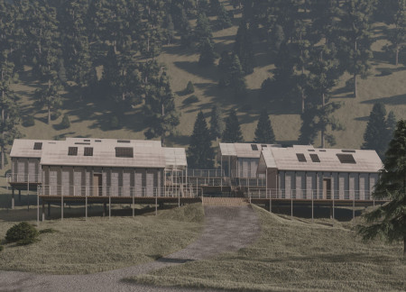 Marble Residue Housing Crafted with Sustainable Timber Panels Enhancing Community Living  