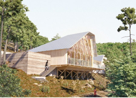 Charred Wooden Shingles and Passive Cooling in a Harmonious Natural Retreat