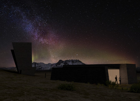 Basalt and Glass Structures Embracing Geology in a Scenic Viewing Experience