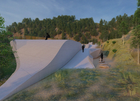 Curved Concrete Forms and Expansive Glass Panoramas in a Sustainable Yoga Retreat  