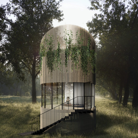 Corten Steel and Hinuera Stone Create a Serene Meditation Space Surrounded by Nature  