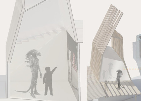 Translucent Panels and Two-Way Glass Envelop a Reflection Pavilion in Natural Wood Tones
