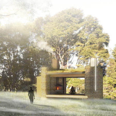 Natural Stone and Cross-Laminated Timber Retreat Emphasizing Mindfulness and Connection to Nature