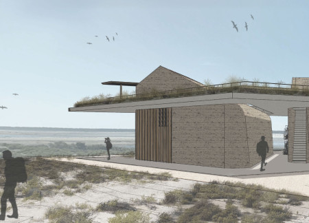 Visitor Center Featuring Sustainable Clay Bricks and Recycled Timber in a Harmonious Wetland Setting  