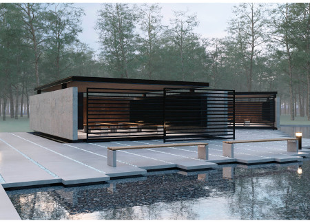 Corten Steel Walls and Light-Filter Wooden Slats in a Remembrance Sanctuary  