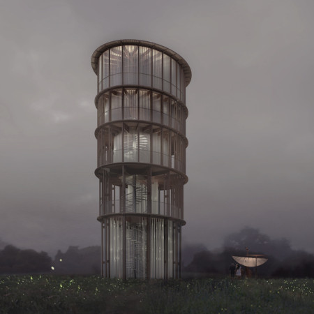 Observation Tower Featuring Translucent Fabric and Steel Framework in a Biosphere Reserve Setting