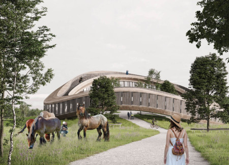 Looping Thatch Roofs and Natural Wood Form a Sustainable Observation Space Amidst Biodiversity