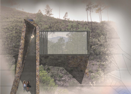 Suspended Staircase and Natural Stone Embrace in a Hillside Yoga Retreat  