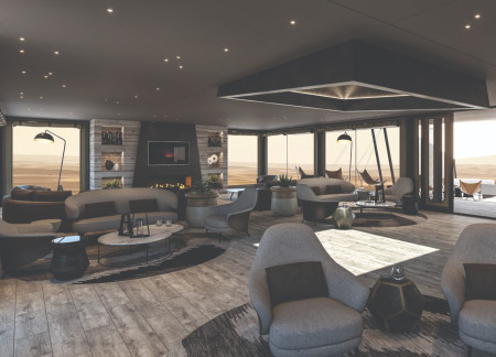 Stargazing Funnels and Tented Luxury Structures in the Desert Landscape  