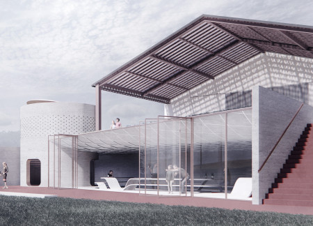 Rammed Earth Core with Perforated Steel Roof Harmonizes Under Vineyard Skies