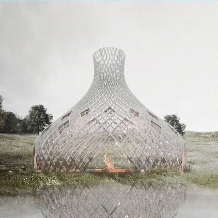 Curvilinear Glass Pavilion Crafted With Recycled Steel and Natural Timber Emphasizing Community Interaction