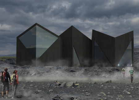 Charred Wooden Shingles and Cross-Laminated Timber Define a Community Hub Amidst Volcanic Landscape