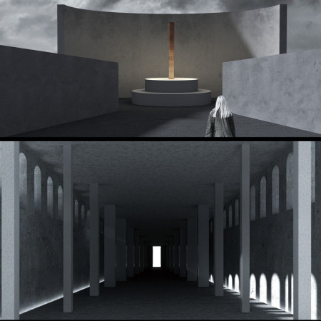 Charred Wood and Concrete Structure As A Reflection Space Honoring Historical Narratives  