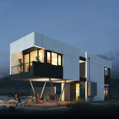 Charred Wooden Shingles and High-Pressure Laminate Panels in Modular Living Solutions
