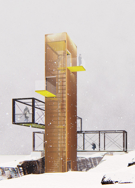 Elevated Shipping Containers with Geothermal Elements in a Nordic Landscape  