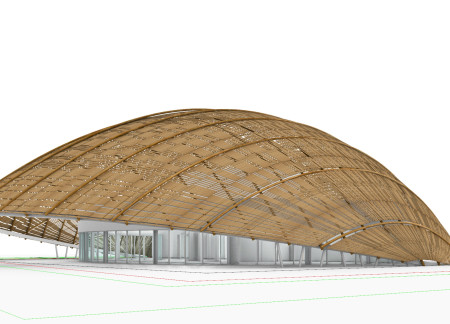 Catenary Canopy Constructed with Palm Fronds and Steel Framework in an Ecological Visitor Center  