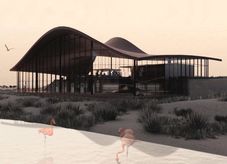 Curvilinear Glass Façade Merging With Sustainable Timber Construction in a Desert Conservation Hub