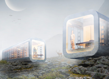 Floating Floors and Photovoltaic Panels in Modular Living Spaces Emphasizing Natural Light