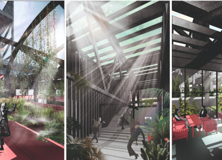 Transparent Glass Facades and Monolithic Concrete Structures in a Sustainable Greenhouse Restaurant  