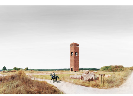 Observation Tower Featuring Brick Cladding and Steel Framework in a Rural Landscape