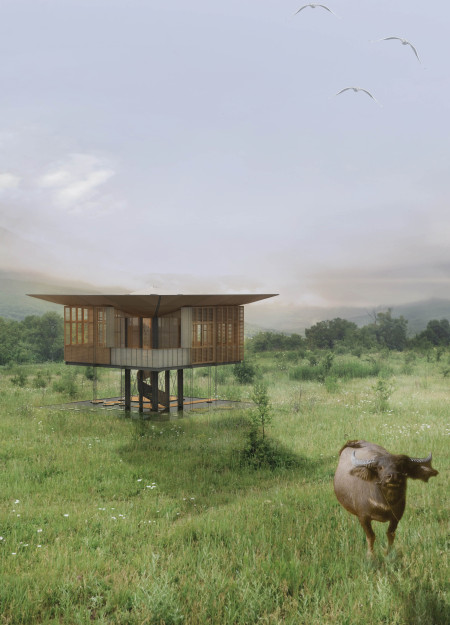Elevated Timber Retreat with Rainwater Collection and Natural Ventilation  