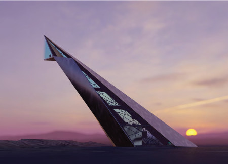 Reflective Glass Facade and Carbon Fibre Structure in an Ice-Inspired Urban Space  
