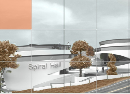 Spiral Geometry in Exposed Concrete and Natural Stone for a Community Gathering Space