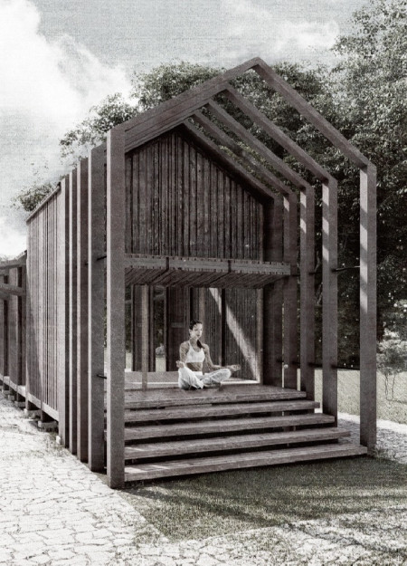 Charred Cedar Retreat Nestled in a Hillside Landscape for Mindful Reflection
