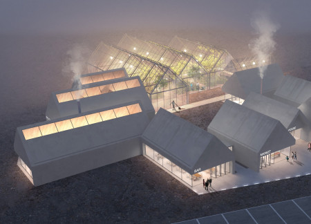 Charred Wooden Shingles Enveloping A Geothermal Structure Emphasizing Local Agriculture