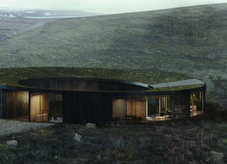 Charred Wooden Shingles and Green Roofing Define a Sustainable Community Hub  