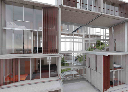 Corten Steel Facades and Green Roofs in a Flexible Modular Housing Development  