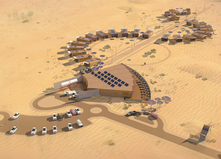 Biomass Materials and Natural Ventilation in a Curvilinear Desert Lodge Community  