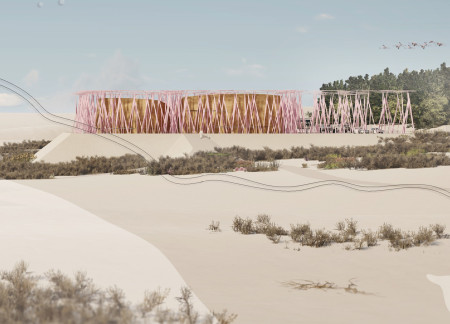 Visitor Center Featuring Recycled Plastic and Earth-Based Materials within an Ecologically Sensitive Landscape