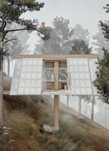 Elevated Retreat Crafted with Cross-Laminated Timber Panels and Charred Wooden Shingles