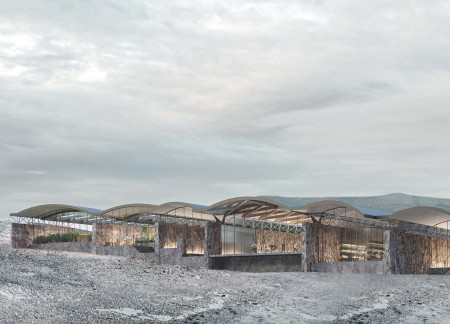 Lava Stone Walls and Curved Roofs Create a Multifunctional Space in Iceland's Volcanic Landscape