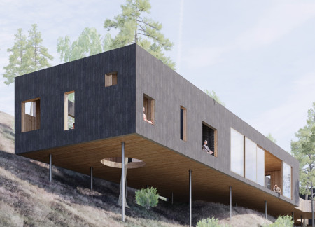 Charred Wood and Elevated Living: A Sustainable Retreat Blending Nature and Community  