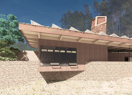 Floating Canopy of Cross-Laminated Timber Overlooking a Serene Yoga Space
