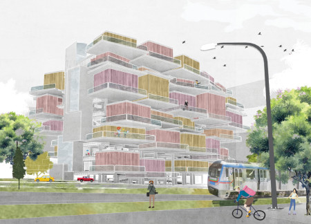 Vehicular Living Spaces Integrated with Colorful Wood Panels and Sustainable Concrete