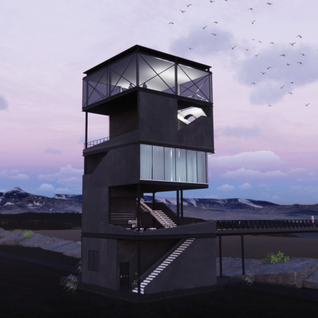 Suspended Observation Platform with Polycarbonate Facade in a Tectonic Landscape  