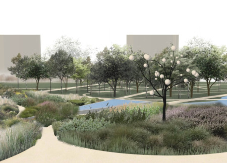 Charred Wooden Shingles and Biodiverse Landscapes Enhancing Urban Green Spaces