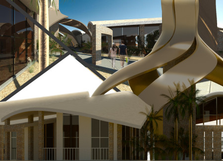 Circular Courtyard Featuring Bronze Aluminum and Natural Stone in A Sustainable Visitor Center