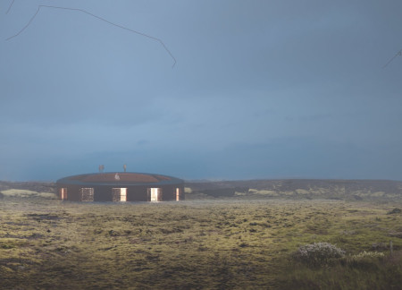 Circular Shelter Built with Recycled Ocean Plastic and Corrugated Metal Overlooking Iceland’s Volcanic Landscape