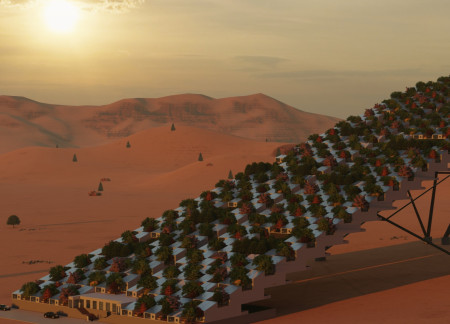 Elevated Living Spaces With Solar Panels and Green Roofing in Arid Environments