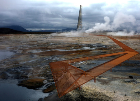 Charred Wood and Volcanic Stone Blend in a Vertical Visitor Center Amid Icelandic Landscapes