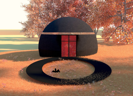 Charred Wood Sanctuary With Glass Lightwells for Community Reflection  